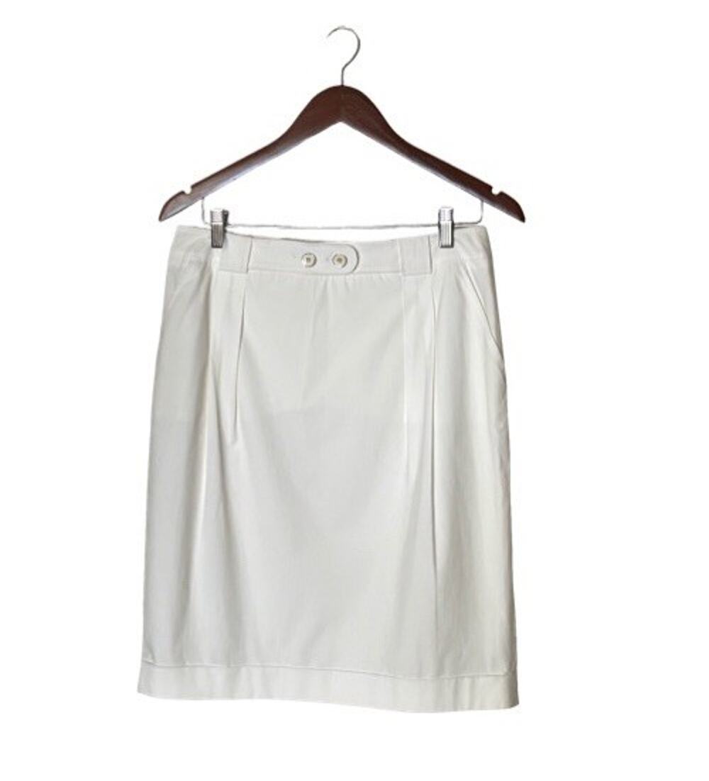 Rena Lange Pencil Skirt White Fashion Show Size 8 Pleated Cotton Preppy Office